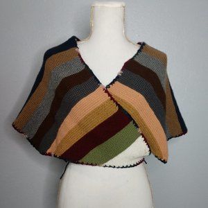 Handmade colorful striped shawl wrap tie back garter crochet trim